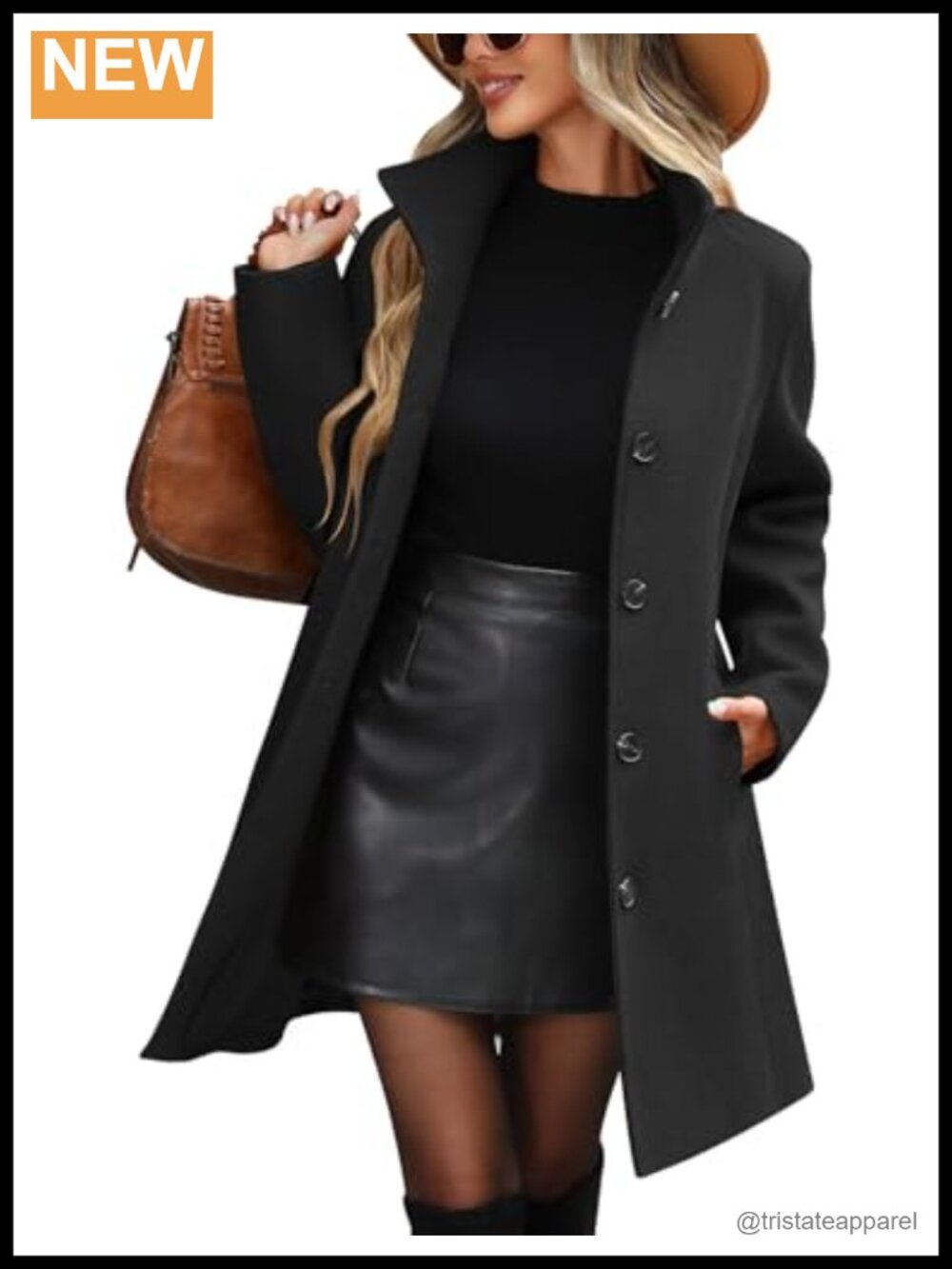 Women's Winter Pea Coat Stand Collar Single Breasted Pockets Midi Long